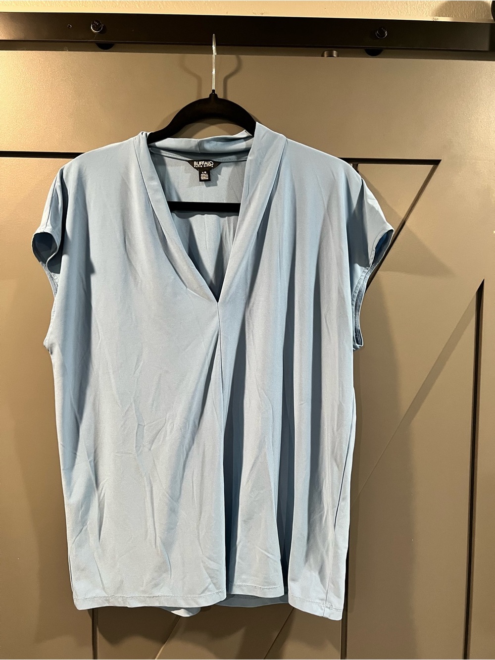 Buffalo David Bitton Sky Blue V-Neck Short Sleeve Blouse
